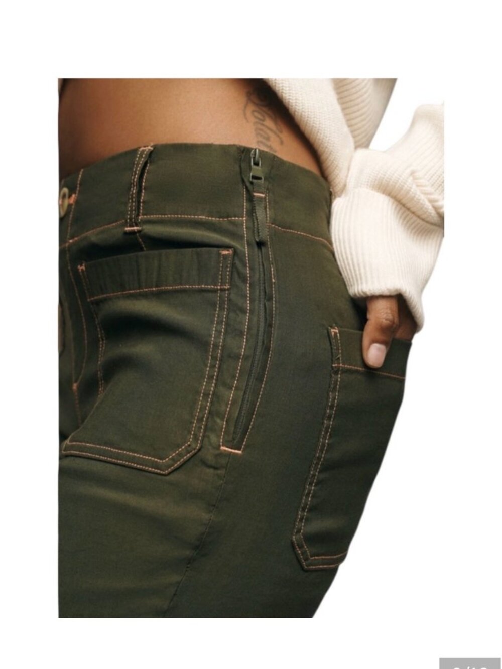 Maeve Olive High Rise Magic Fabric Colette Pants Olive Peach Piping 34 - Picture 2 of 4